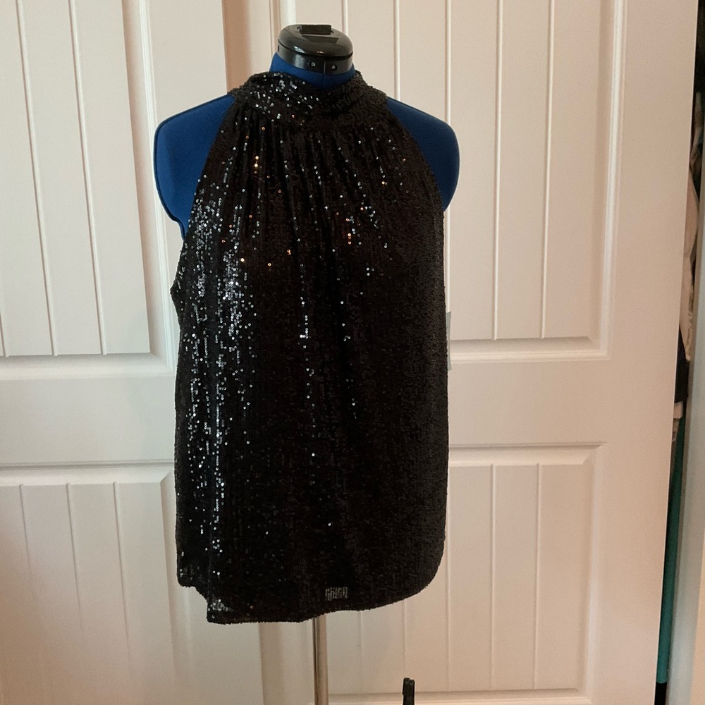 Elegant Black Sequin Halter Top